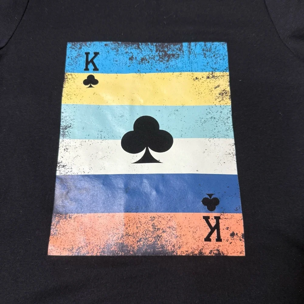 SHEIN Youth Boy Size 7Y Black Short Sleeve Tee with Colorful Card Design